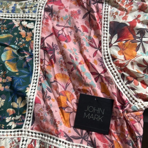 John Mark Plus Size Mixed Print Crochet Trim Square Neck 3/4 Cuff Sleeve - Picture 14 of 14